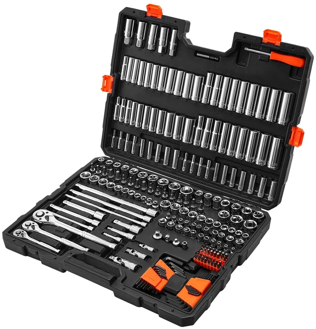 Alt view image 9 of 9 - VEVOR Socket Set, 225 Pieces, 3/8 & 1/4 & 1/2 inch Drive Socket and Ratchet Set, SAE and Metric, Deep and Shallow, Mechanic Tool Kit with Bits, Accessories, Storage Case, CR-V Alloy Steel, for Repair