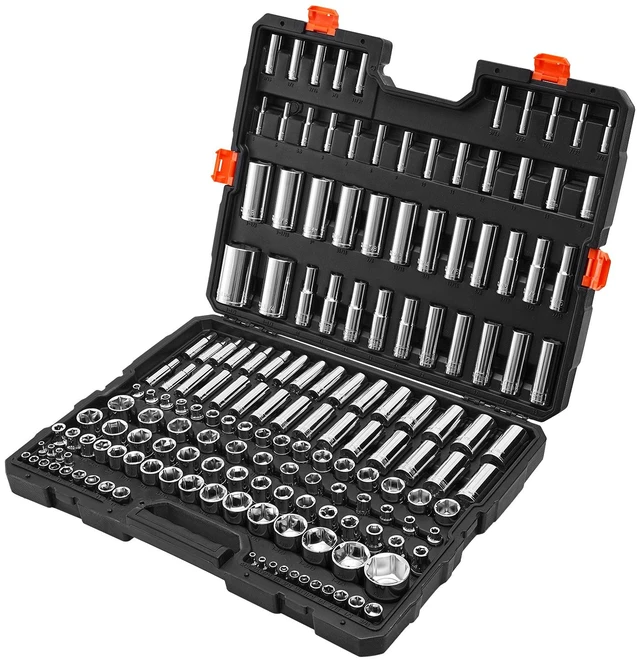 Alt view image 9 of 9 - VEVOR Socket Set, 163 Pieces, 3/8 & 1/4 & 1/2 inch Drive Socket Tool Set, SAE and Metric, Deep and Standard, Mechanic Tool Kit with Storage Case, Chrome Plated CR-V Alloy Steel, for Automotive Repair