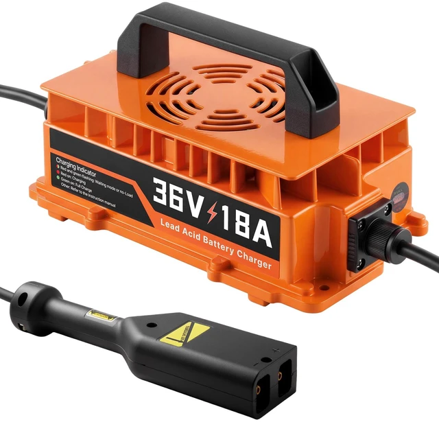 Main image of VEVOR Golf Cart Battery Charger 36V 18A EZGO Smart Charger D Style Plug, Only for Lead Acid Battery, Aluminum Alloy Shell, Trickle Charging, LED Indicator Light, with Cooling Fan, IP67 Waterproof