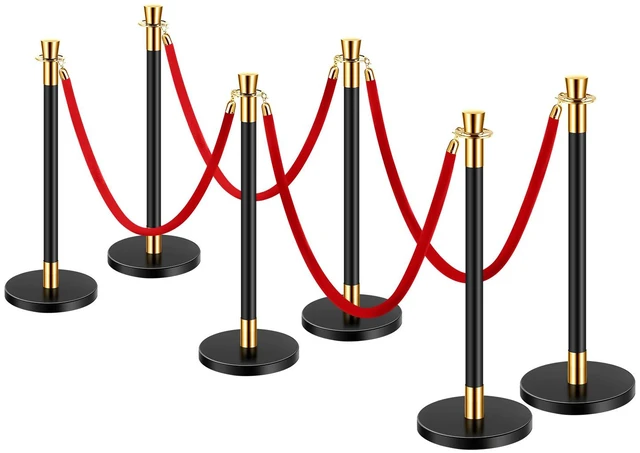 Alt view image 10 of 10 - Stanchions and Velvet Ropes, 6 Pcs Crowd Control Barriers with 4 Red Velvet Ropes, Stainless Steel Stanchion Post Queue with Sand Injection Hollow Base for Theater, Wedding, Party Supplies