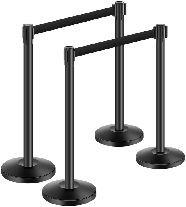 Alt view image 15 of 15 - Stanchion Post, 4 Pcs Stanchions with Retractable Belts, Carbon Steel Black Stanchions Queue with Sand Injection Hollow Base, Crowd Control Barriers for Theaters, Parties, Weddings, Exhibitions