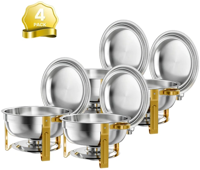 Main image of VEVOR 4 Packs Chafing Dishes for Buffet Set, 6QT Stainless Steel Chafer, for Banquet Party Wedding Catering Events, Round Stackable Buffet Servers and Warmers, with 4 Pots and Fuel Holder