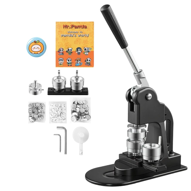 Alt view image 8 of 8 - Button Maker Machine, 1.25 in, Pin Maker Machine with 500pcs Button Parts, Circle Cutter, Hex Wrenches and Magic Book, Ergonomic Handle, for DIY Badges, Personalized Pins and Key Chains, Black