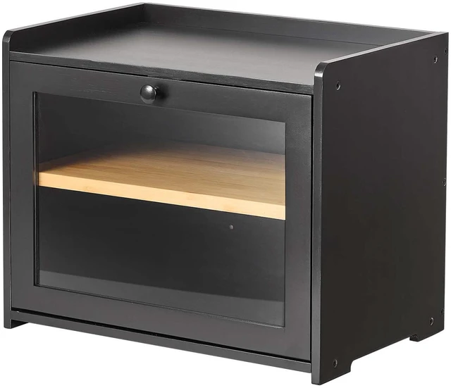 Main image of VEVOR Bread Box for Kitchen Counter Bamboo Wood Storage Container Black, for Homemade Bread, Under Cabinet, and Pantry, Double Layer Farmhouse Breadbox Bin, with Acrylic Door Panel and Air Vents