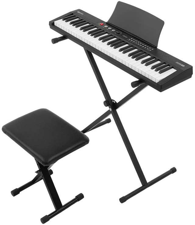 Main image of VEVOR Digital Piano 61 Keys Semi Weighted Keyboard Portable Stand Bench, for Beginners, 128 Tones, 128 Rhythms, Dual Power Supply Electronic Piano, with Pedal, Headphone Jack, USB/MIDI, Music Stand
