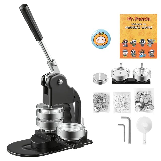 Alt view image 2 of 2 - Button Maker Machine, 3 in, Pin Maker Machine with 500pcs Button Parts, Circle Cutter, Hex Wrenches and Magic Book, Ergonomic Handle, for DIY Badges, Personalized Pins and Key Chains, Black