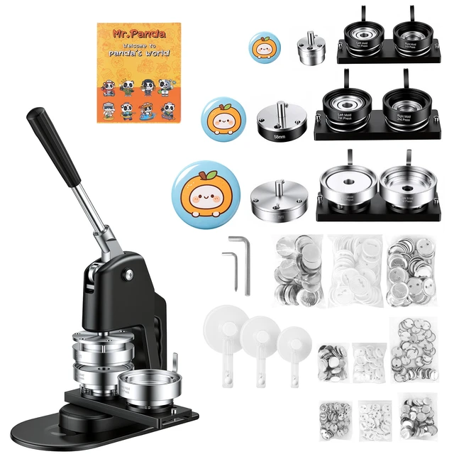 Alt view image 8 of 8 - Button Maker Machine, 1.26/2.28/2.95 inch 3-in-1, Plastic Pin Maker with 300pcs Button Parts, Circle Cutter and Magic Book, Reinforced Ergonomic Handle, for DIY Badges, Personalized Pins, Black