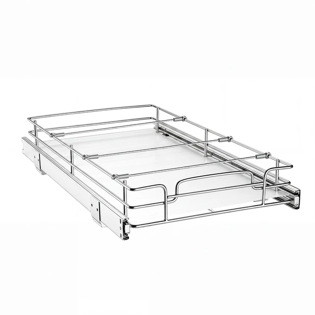 Main image of VEVOR Pull Out Cabinet Organizer 12.2"W x 20.98"D Steel Slide Out Drawers, for Kitchen Bathroom Pantry Home Organization, Chrome-Plated Finish, Heavy Duty Storage Sliding Shelves for Base Cabinets