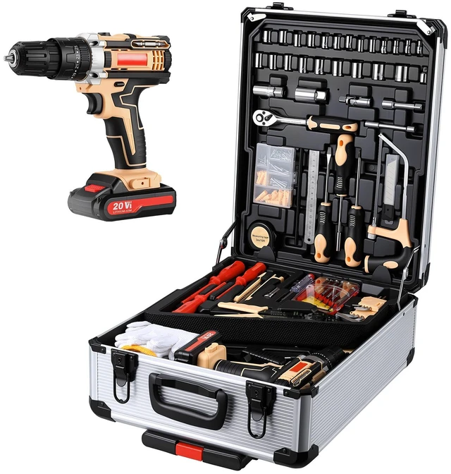 Main image of VEVOR Tool Kit 521-Piece General Household Tool Kit for Home Maintenance, For Everyday House Repairs, DIY Projects, with Portable Storage Case, High-Quality Steel, with Cordless Drill, Bits, Hammer