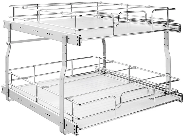 Main image of VEVOR 2 Tier Pull Out Cabinet Organizer 20"W x 21.22"D Slide Out Drawers, for Kitchen Bathroom Pantry Organization, Chrome-Plated Finish, Heavy Duty Steel Storage Sliding Shelves for Base Cabinets