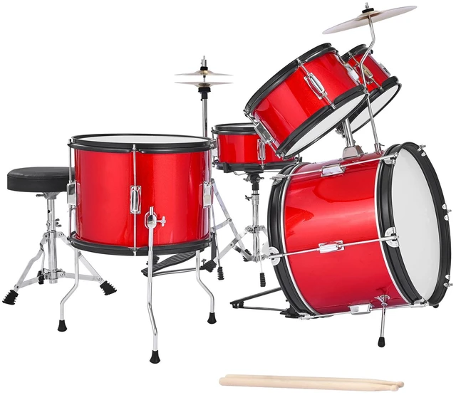 Alt view image 8 of 8 - Kids Drum Set, 5-Piece 16 in Junior Drum Sets, Beginner Drums Set with Adjustable Throne, Cymbal & Two Pairs of Drumsticks, Musical Learning Drums Instruments Kit, for Children Ages 6-13 (Red)