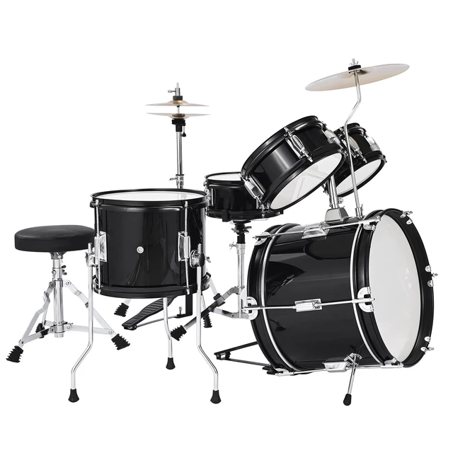 Alt view image 8 of 8 - Kids Drum Set, 5-Piece 14 in Junior Drum Sets, Beginner Drums Set with Adjustable Throne, Cymbal & Two Pairs of Drumsticks, Musical Learning Drums Instruments Kit, for Children Ages 6-13(Black)