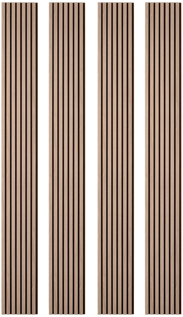 Main image of VEVOR Wood Wall Panels, 96.1 x 11 in, Acoustic Slat Panels, Walnut Finish, Sound Absorbing for Living Rooms, Bedrooms, Offices, Studios, Interior Wall Decor, MDF & PET Construction, Screw Kit, 4-Pack
