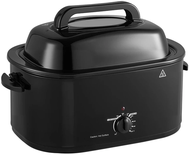 Main image of VEVOR Electric Roaster Oven, 26 Qt, Turkey Roasting Pan, Black, 1450W Power, Viewing Self-Basting Lid, 150-450°F Heat Control, Countertop Turkey Cooker with Defrost/Warm, Removable Pan and Rack