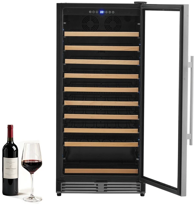 Main image of VEVOR 24 inch Wine Fridge 110-Bottle Wine Cooler Refrigerator for Home Bar, Under Counter Built-in or Freestanding Compressor Wine Cellar, with Lock, 40-65 Temp Control, Glass Door, and LED lighting