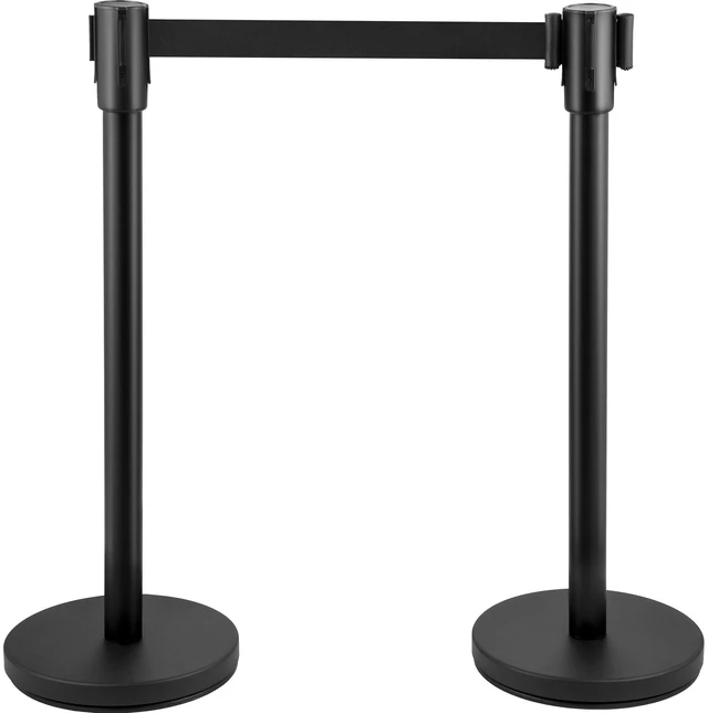 Main image of VEVOR Crowd Control Stanchion, Set of 8 Pieces Stanchion Set, Stanchion Set with 6.6 ft/2 m Black Retractable Belt, Black Crowd Control Barrier with Concrete and Metal Base Easy Connect Assembly
