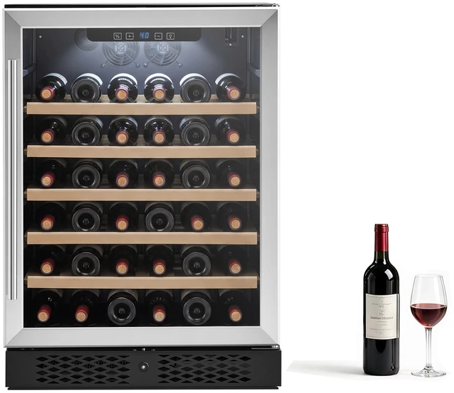 Main image of VEVOR 24 inch Wine Fridge 52-Bottle Wine Cooler Refrigerator for Home Bar, Under Counter Built-in or Freestanding Compressor Wine Cellar, with Lock, 40-66 Temp Control, Glass Door, and LED lighting