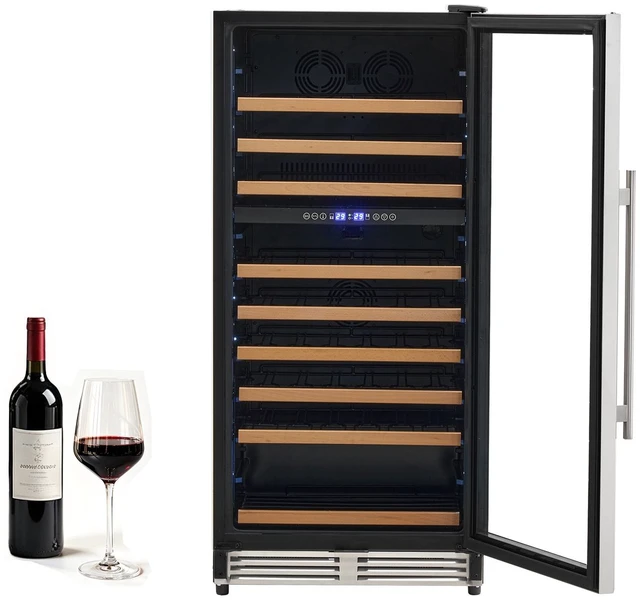 Main image of VEVOR 24 inch Wine Fridge 90-Bottle Wine Cooler Refrigerator for Home Bar, Dual Zone, Built-in or Freestanding Compressor Wine Cellar, with Lock, 40-65 Temp Control, Glass Door, and LED lighting