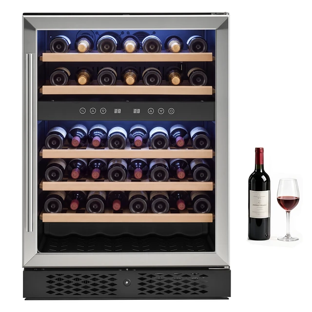 Main image of VEVOR 24 inch Wine Fridge 46-Bottle Wine Cooler Refrigerator for Home Bar, Dual Zone, Built-in or Freestanding Compressor Wine Cellar, with Lock, 40-66 Temp Control, Glass Door, and LED lighting