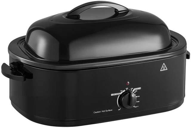 Main image of VEVOR Electric Roaster Oven, 18 Qt, Turkey Roasting Pan, Black, 1450W Power, Metal Self-Basting Lid, 150-450°F Heat Control, Countertop Turkey Cooker with Defrost/Warm, Removable Pan and Rack