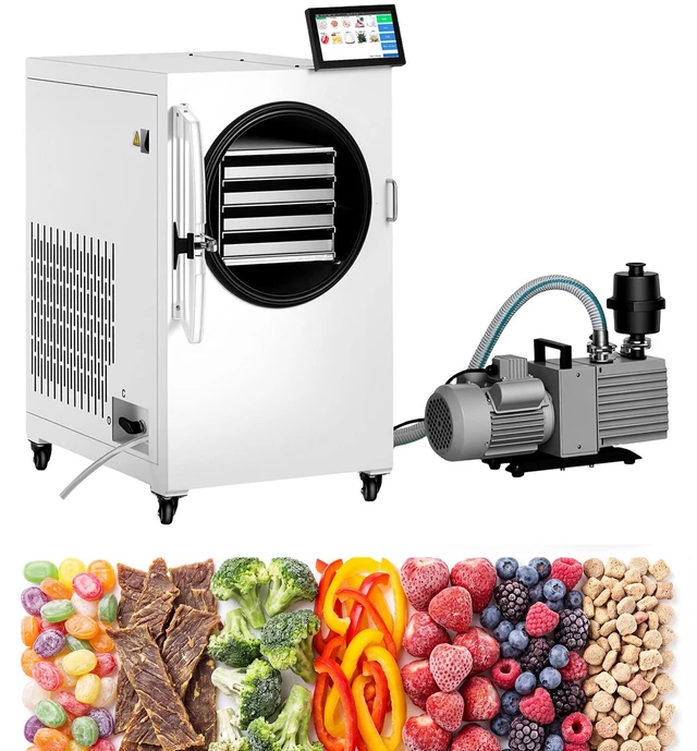 Main image of VEVOR Vacuum Freeze Dryer Machine, 11-15.4 lbs/Batch, 4 Trays, 10 Presets for Fruit Vegetable Meat, Durable Freestanding Freeze Drying Equipment with Wheel, App Control, LCD Touchscreen, Auto Defrost