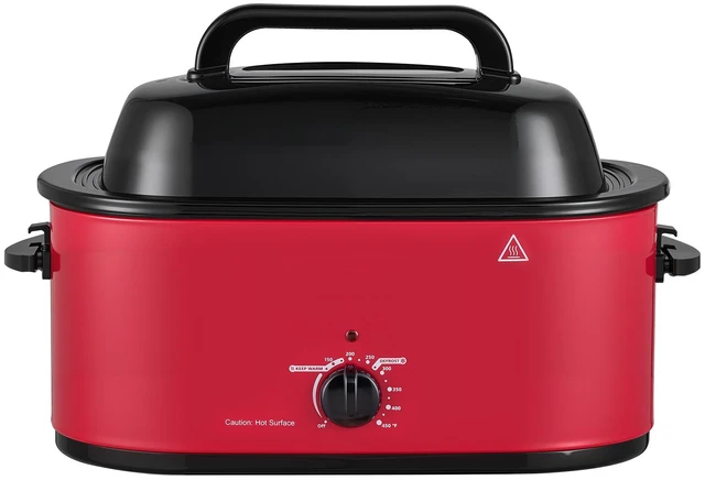 Main image of VEVOR Electric Roaster Oven, 24 Qt, Turkey Roasting Pan, Red, 1450W Power, Viewing Self-Basting Lid, 150-450°F Heat Control, Countertop Turkey Cooker with Defrost/Warm, Removable Pan and Rack