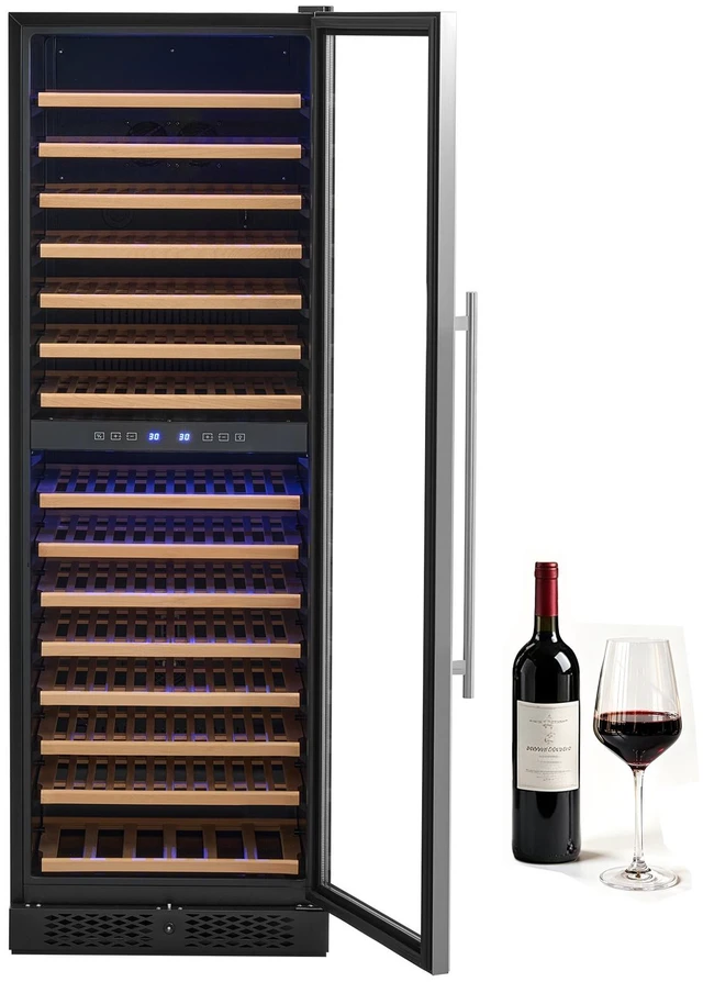 Main image of VEVOR 24 inch Wine Fridge 160-Bottle Wine Cooler Refrigerator for Home Bar, Dual Zone, Built-in or Freestanding Compressor Wine Cellar, with Lock, 40-65 Temp Control, Glass Door, and LED lighting