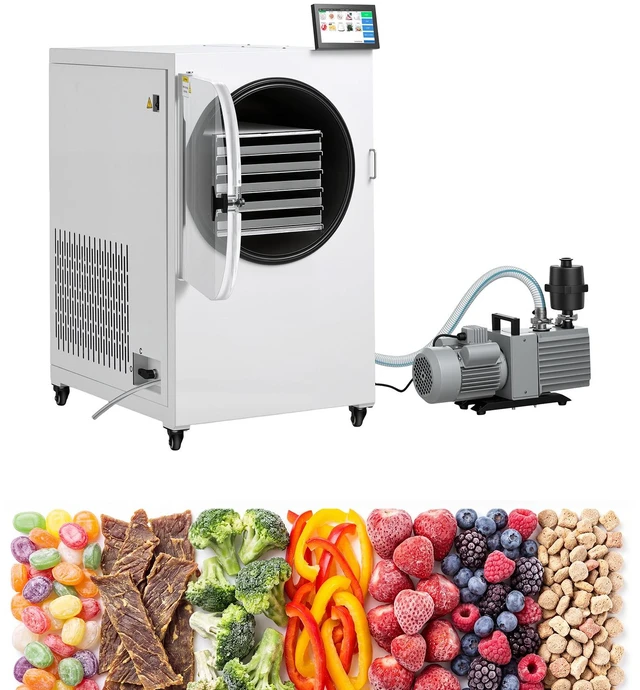 Main image of VEVOR Vacuum Freeze Dryer Machine, 17.6-26.5 lbs/Batch, 5 Tray, 10 Presets for Fruit Vegetable Meat, Durable Freestanding Freeze Drying Equipment with Wheel, App Control, LCD Touchscreen, Auto Defrost