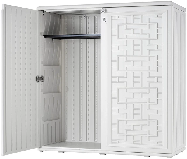 Main image of VEVOR Outdoor Storage Shed 8 Cu Ft Waterproof Resin Storage Cabinet White, for Garage, Backyard Patio Accessories & Garden Tools, Outside Lawn Mower Shed with Adjustable Shelf, Lockable Doors & Floor