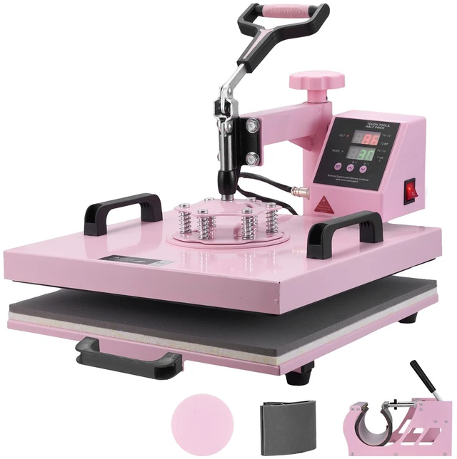 Alt view image 9 of 9 - Heat Press Machine, 15 x 15 inch, 5 in 1 Heat Transfer Machine with 30 oz Tumbler Press, 360° Swing Away T-Shirt Pressing, Digital Precise Control, for T-Shirts/Mugs/Hats/Plates, Pink