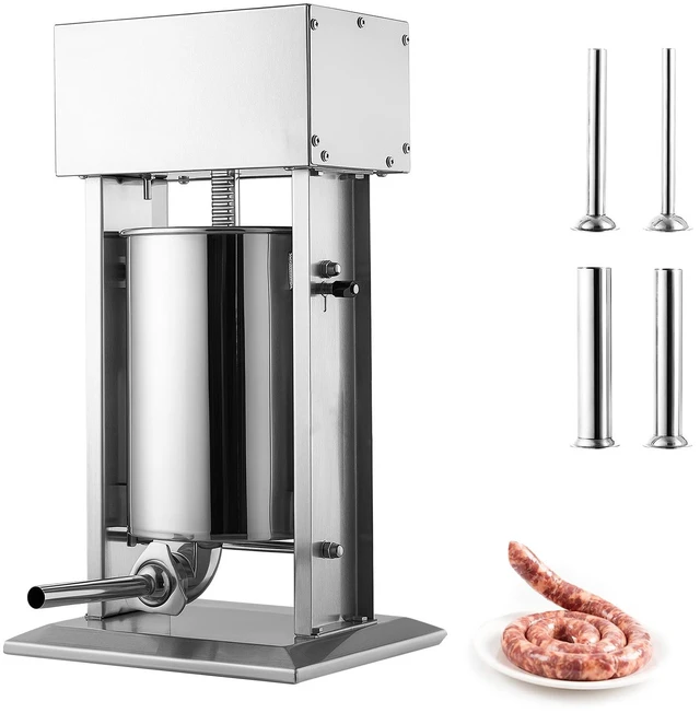 Main image of VEVOR Electric Sausage Stuffer 25 lbs Vertical Meat Maker Stainless Steel, for Commercial Use, Stepless Speed Control Meat Stuffer, Sausage Filler Kit, 4 Filling Tubes & Foot Pedal, ETL Approved
