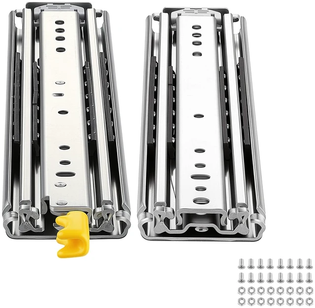 Main image of VEVOR Heavy Duty Drawer Slides, 16 inch 500 lbs with Lock Side Mount Rails, for Cabinets, Kitchen, Workbench, RV, 3-Fold Full Extension Ball Bearing Rails, Carbon Steel, with Screws & Nuts, 1 Pair