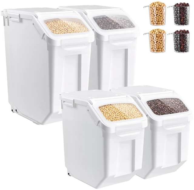 Main image of VEVOR Rice Storage Container 4 Pack 24lbs/3.96Gal x 2 + 32lbs/5.28Gal x 2, for Kitchen Pantry, 15Lx2 + 20Lx2 Dog Food Dispenser, Grain Cereal Flour Ingredient Storage Bin, Measuring Cup, Airtight Lid