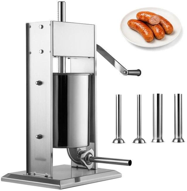 Main image of VEVOR Manual Sausage Stuffer 22 lbs/ 10L Vertical Meat Maker Stainless Steel, for Home Camping Outdoor Grill BBQ, Dual-Speed Meat Stuffer, Professional Heavy Duty Sausage Filler Kit, 4 Filling Tubes