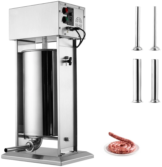 Main image of VEVOR Electric Sausage Stuffer 55 lbs Vertical Meat Maker Stainless Steel, for Commercial Use, Stepless Speed Control Meat Stuffer, Sausage Filler Kit, 4 Filling Tubes & Foot Pedal, ETL Approved
