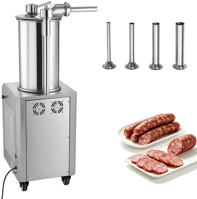 Main image of VEVOR Hydraulic Automatic Sausage Stuffer 26L Fixed Tank Meat Maker, for Commercial Use, 18L Mixing Meat Capacity, 750W Vertical Meat Stuffer, Stainless Steel Filler Kit, 4 Filling Tubes