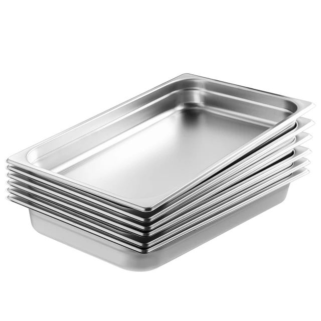 Alt view image 9 of 9 - 6 Pack Hotel Pans, Full Size Anti-Jam Steam Pan, 0.8mm Thick Stainless Steel Restaurant Steam Table Pan, 2.5-Inch Deep Commercial Table Pan, Catering Storage Food Pan, for Industrial & Scientifi