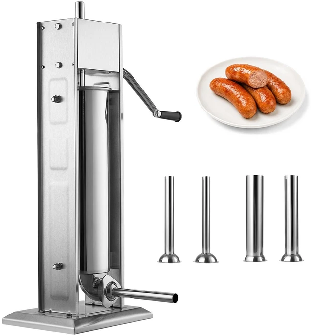 Main image of VEVOR Manual Sausage Stuffer 15 lbs/ 7L Vertical Meat Maker Stainless Steel, for Home Camping Outdoor Grill BBQ, Dual-Speed Meat Stuffer, Professional Heavy Duty Sausage Filler Kit, 4 Filling Tubes