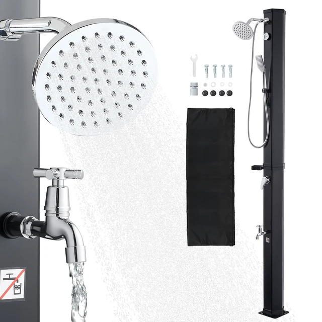 Main image of Vevor 10.6 Gal Solar Heated Shower, 6.7ft Showerhead Height Outdoor Shower, with Handheld & Foot Faucet, Hot & Cold Water Adjustment, Freestanding for Backyard Poolside Beach Pool, Black