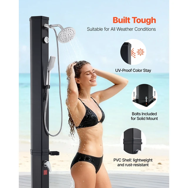 Alt view image 4 of 7 - Vevor 10.6 Gal Solar Heated Shower, 6.7ft Showerhead Height Outdoor Shower, with Handheld & Foot Faucet, Hot & Cold Water Adjustment, Freestanding for Backyard Poolside Beach Pool, Black