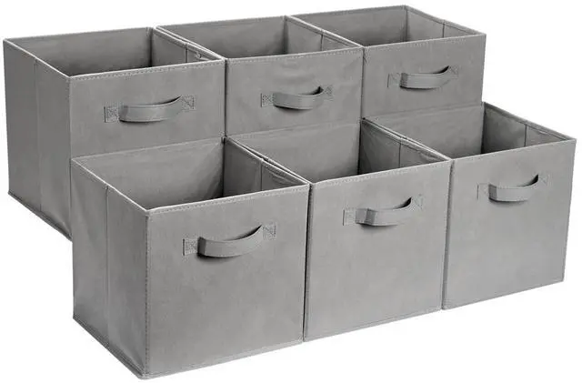 Main image of Collapsible Fabric Storage Cube Bins Organizer with Handles for Organizing, Sturdy, Gray, 13 x 13 x 13 inch, 6-Pack