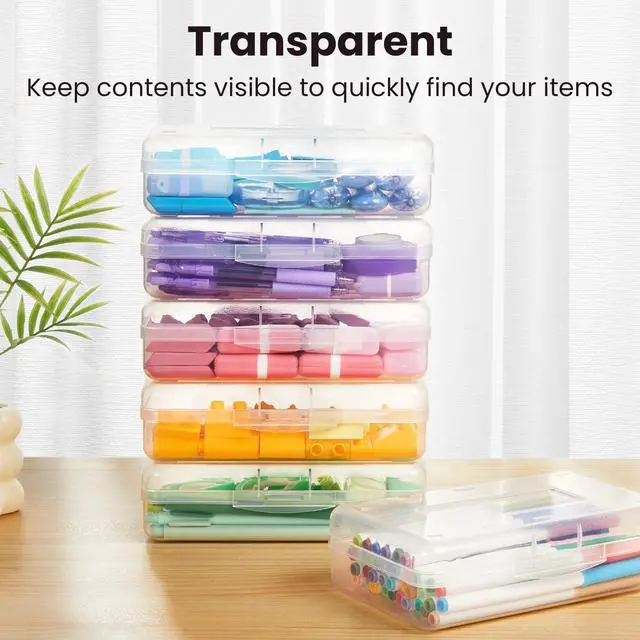 Alt view image 3 of 7 - Plastic Pencil Case Box 6 Pack, Large Crayon Maker Pen Organizer