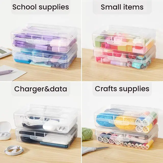 Alt view image 7 of 7 - Plastic Pencil Case Box 6 Pack, Large Crayon Maker Pen Organizer