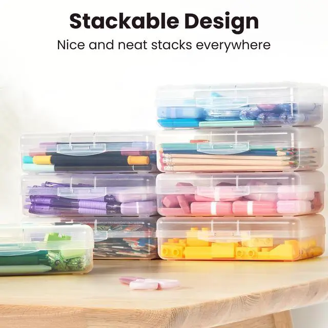 Alt view image 5 of 7 - Plastic Pencil Case Box 6 Pack, Large Crayon Maker Pen Organizer