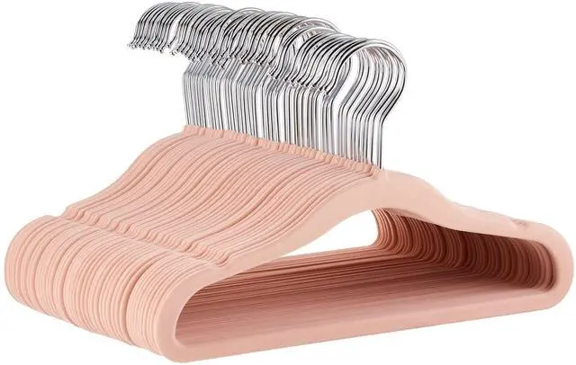 Main image of Kids Space Saving Velvet Non-Slip Clothes Hangers with Shoulder Notches for Infant and Toddler, 11.6", Blush, 50-Pack