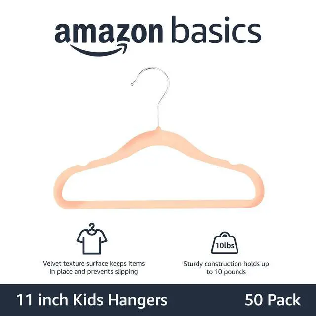 Alt view image 2 of 3 - Kids Space Saving Velvet Non-Slip Clothes Hangers with Shoulder Notches for Infant and Toddler, 11.6", Blush, 50-Pack