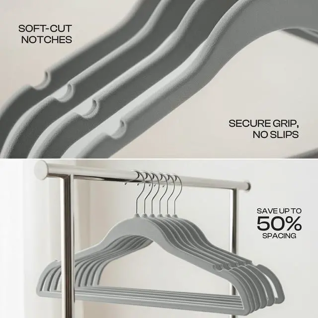 Alt view image 3 of 7 - Velvet Hangers 20 Pack, Grey