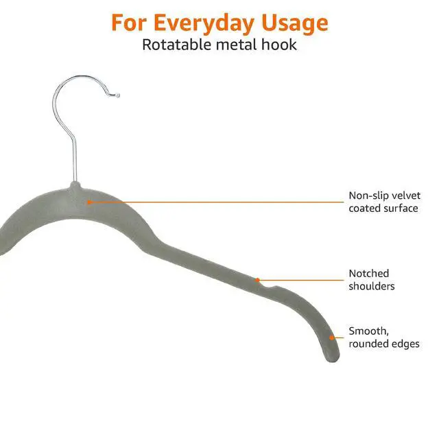 Alt view image 5 of 7 - Space Saving Slim Velvet Non-Slip Clothes Hangers for Closet Organization, Gray/Silver, 30-Pack