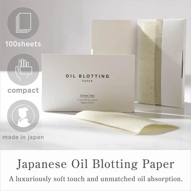 Alt view image 2 of 7 - Oil Blotting Paper 100 Sheets,Pack of 2 Natural Green Tea Facial Tissues with Premium Washi Japanese Paper, Portable Easy Dispensing, Made in Japan, Skin-Care & Makeup Essential Green