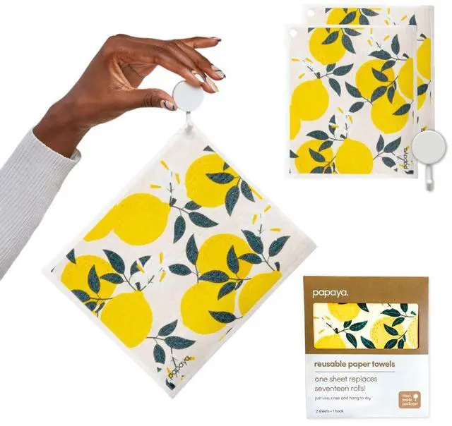 Main image of Swedish Dishcloths for Kitchen, 2 Reusable Paper Towels, 1 Hook